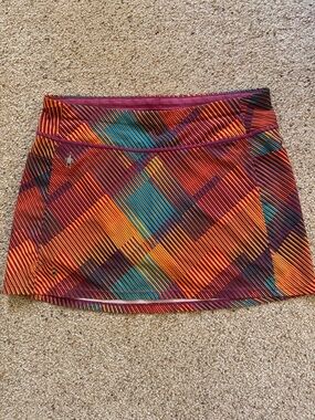Smartwool Multicolor Stripe Plaid Mini Skort in Orange, Teal, Burgundy